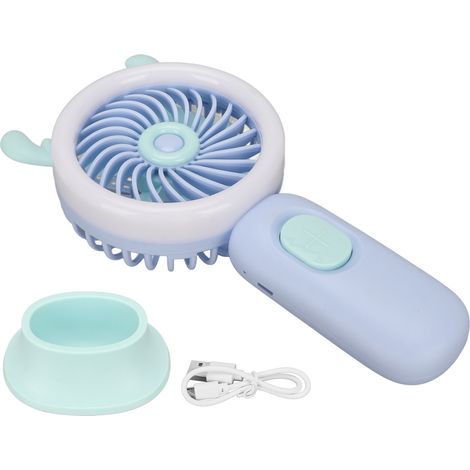 Mini Ventilateur Portable Forme Oreilles de Cerf 3 Vitesses Rechargeable USB avec Lampe d'Ambiance Bleu (1/5)
