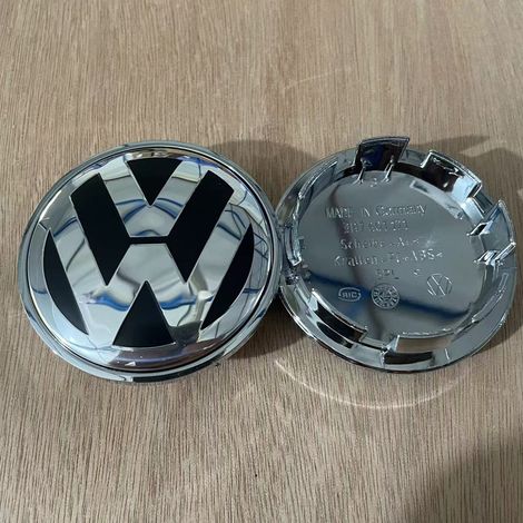 Cache moyeu roue Volkswagen emblème VW centre de jante logo Wolfsburg compatible Golf Passat Touran Jetta, enjoliveur central 65 mm x4 noir chromé (1/2)