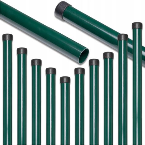 Poteaux de clôture pour grillage, ronds, diamètre 42 mm, hauteur 2,3 m, verts, lot de 8