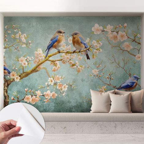 Tapete Selbstklebend - abwaschbar - trendige Wanddeko - elegant Fototapete Frühlingsvögel 208x146 cm (1/5)