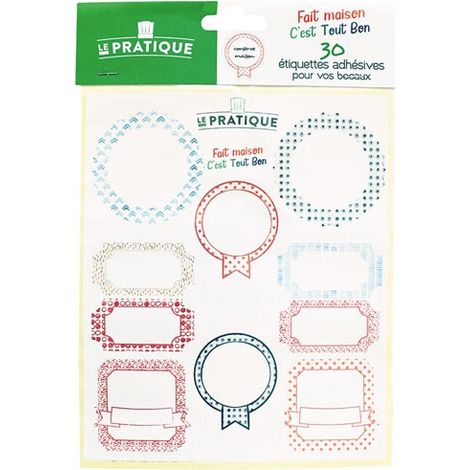 LE PRATIQUE - Sachet 10x3 étiquettes adhésives assorties pour conserves