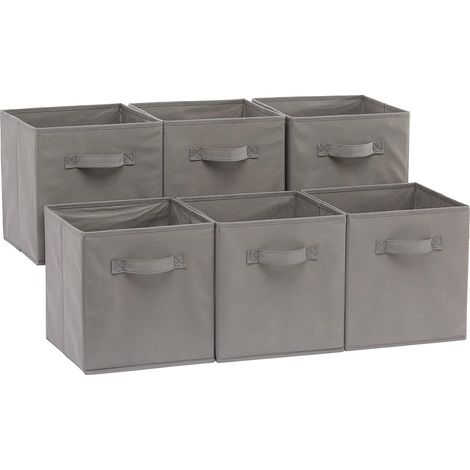 Lot de 6 cubes de rangement pliables en tissu avec poignées, Gris Uni, 26,6 x 26,6 x 27,9 cm (1/5)