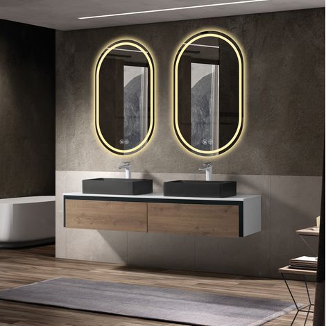 Ovaler LED-Badezimmerspiegel ohne Rahmen 60 x 90 cm, Touch, beschlagfrei, silber (1/5)