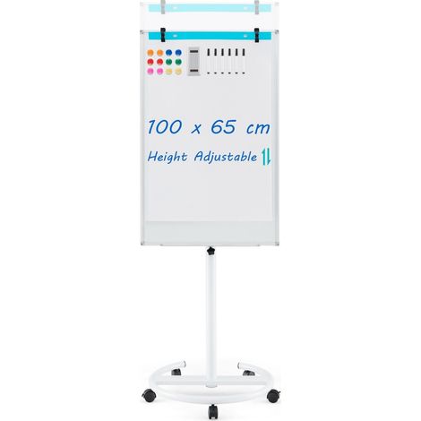 Mobile Magnetic Whiteboard Height-Adjustable Dry Erase Board on Wheels 100X65 cm (1/5)