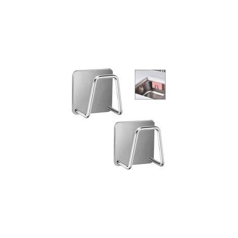 Porta spugna, porta spugna adesivo da parete, porta spugna, ideale per cucina e bagno, set da 2 (Porta spugna - acciaio inox 304 spazzolato [con adesivo 3M]) - Crezuo