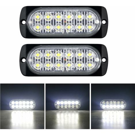 2 Pièces 4.3 pouces 12 led barre lumineuse stroboscopique, 12v 24v clignotant gyrophare police feux de remorque, feu blanc (1/5)