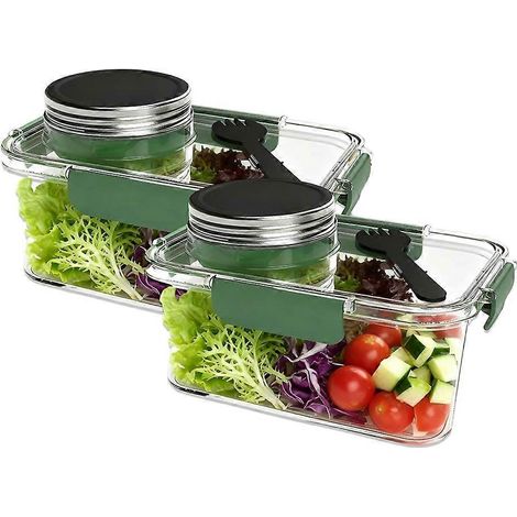 Verbesserte und auslaufsichere MasonJar-Lunchbox, großes, tragbares SaladPod-Glas für Mittagessen, Reisen und Büro (2-teilige Box) (1/5)