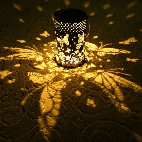 Lot de lampes solaires papillon ajouré, guirlandes décoratives étanches pour jardin, terrasse et intérieur, cadeau d'extérieur, éclairage de fête et arbre, veilleuse solaire pour cour, 2 pièces (1/5)
