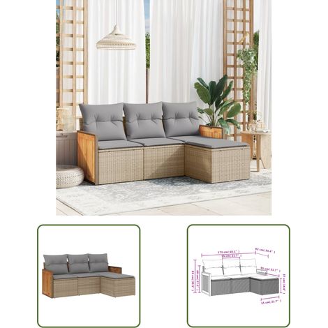 The Living Store Salon de jardin avec coussins 4 pcs beige résine tressée - Ensemble Salon De Jardin - Meuble De Jardin - Salon Extérieur - Résine Tressée - Rotin Synthétique (1/3)