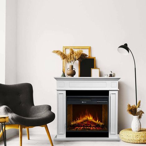 Dmora - Chimenea eléctrica Airola, Estufa eléctrica, Hogar eléctrico de pared, Chimenea moderna, Made in Italy, 90x28 h91 cm, Blanco (1/3)