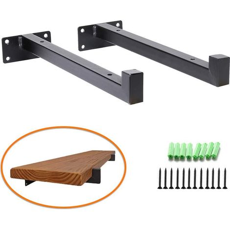 Support de Tablette Industriel Robuste-20cm Support de Tablette en métal Flottant à Bride, Support de matériau pour étagère Murale rétro Pack de 2 Noir (1/5)