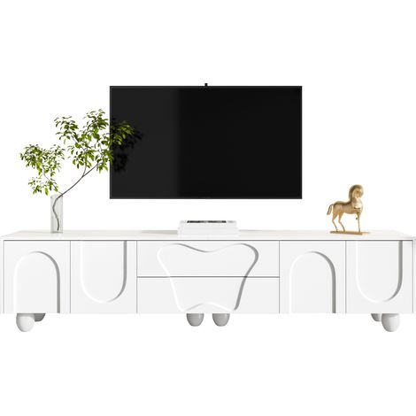 Meuble bas télé minimaliste blanc pieds bois déco salon élégant