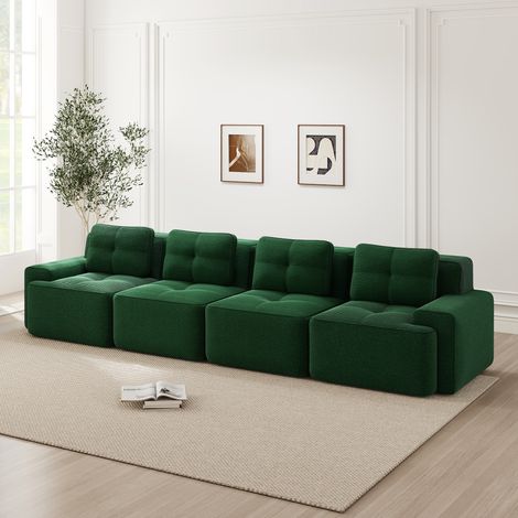 Divani senza struttura per soggiorno, divano modulare, divano a 4 posti comodo imbottito con seduta profonda in velluto a coste, divano senza montaggio, design antiscivolo, verde