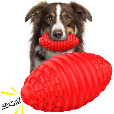 Juguetes masticables para perros para masticadores agresivos, juguetes chirriantes para perros de razas grandes y medianas, pelota interactiva de caucho natural resistente y duradera para perros, jugu (1/5)