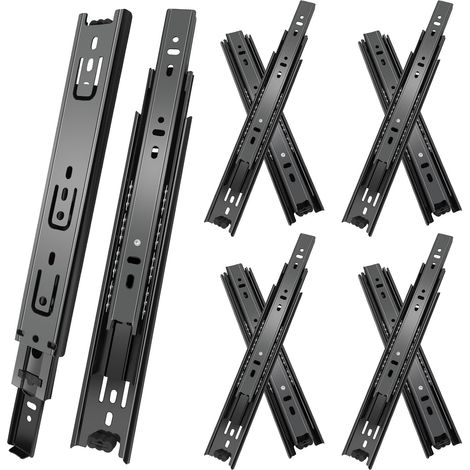 glissières de tiroir 4 paires (8 pièces),35cm glissiere pour tiroir,coulisse tiroir avec roulements à billes, montage latéral,extension complète, capacité de charge 45 Kg,noir (1/5)
