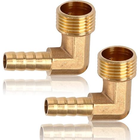 Lot de 2 raccords de tuyau coudés en laiton de 3/8" à 90°, filetage extérieur 3/8" vers raccord Barb de 10 mm, convient pour eau potable, raccords sanitaires, accessoires pour tuyau d'arrosage (1/5)