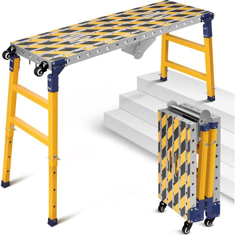 Établi Pliant, Table de Travail Pliable, Travail 120 x 36 cm, Hauteur Réglable de 70-110 cm, Capacité de Charge 500 kg max, Télescopique, Portable, Antidérapant, en Aluminium, établi Galvanisé (1/5)