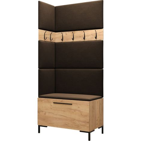 Meuble d'entrée Nomal IV, Craft chêne, 196x84x46cm, Stratifié, Tissu, À poser, Murale