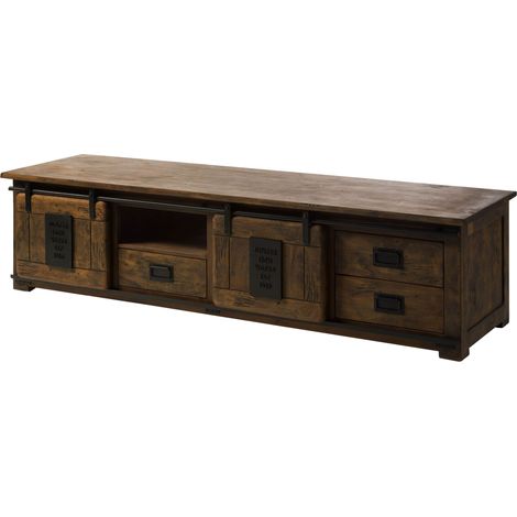TV-Board Mango braun lackiert 200x55x50 cm (BxTxH) montiert RAILWAY 451 (1/4)