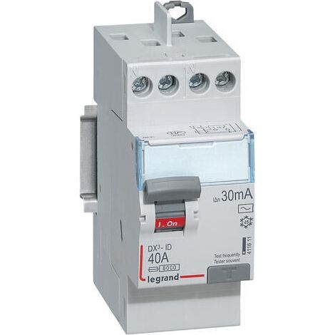 Interrupteur differentiel 40A 2P protection 30mA type AC arrivée haute et départ haut bornes vis DX3-ID 411611 (1/5)