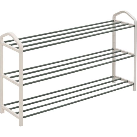 Woltu – Etagère à chaussures 3 étages – Meuble pour 12 paires – Tube en acier inoxydable – Dimensions 79x19.5x45cm – Couleur crème