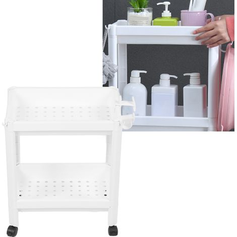 Étagère de rangement blanche sur pied pour salle de bain, étagère de rangement étroite (deux niveaux) (1/5)