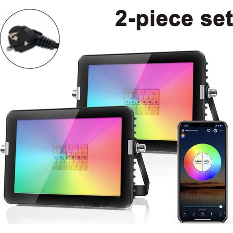 Projecteur LED Étanche IP66 - 30 W - RGB + Blanc Réglable 2700K-6500K - Contrôle App Bluetooth - Synchronisation Musique - Minuterie - Pour Extérieur Jardin Fête - 2 Pièces (1/5)