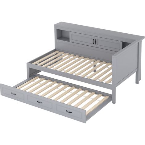 Cama nido 90 x 200 cm con cama extraíble LED almacenaje lateral USB gris MODENUIT (1/5)