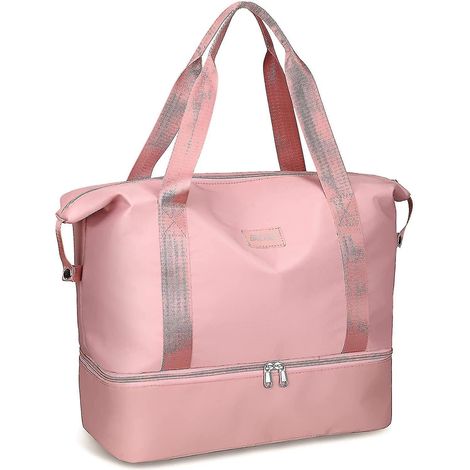 Sac week-end pour femme, grand sac de voyage 36 l, sac de nuit avec compartiments séparés sec et humide, sac de sport imperméable, sac de voyage pliable rose (1/3)