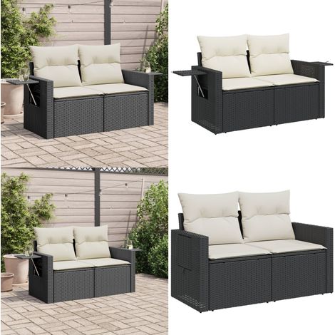Canapé de jardin avec coussins 2 places noir résine tressée - Canapé De Jardin - Salon De Jardin - Meuble De Jardin - Résine Tressée - Rotin Synthétique - Home & Living (1/5)