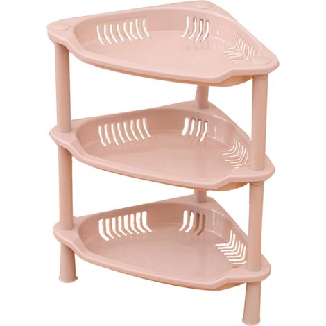 Étagère de salle de bain 3 étages, support mural en PP, rangement pour salle de bain ou cuisine, couleur kaki, design triangulaire (1/2)