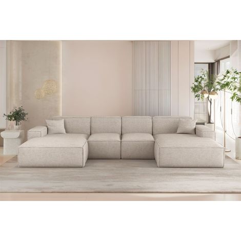 Wohnlandschaft Sofa U-Form CELES PREMIUM XS in Stoff Artico Creme