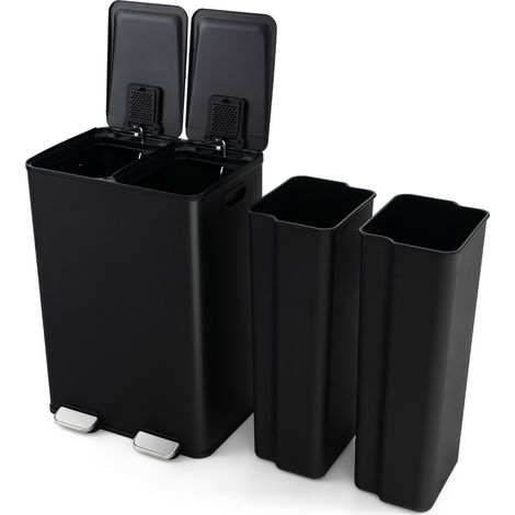Poubelle à double compartiment noire 2 x 30 L en inox avec pédales et fermeture douce pour cuisine, bureau et salle à manger (1/5)