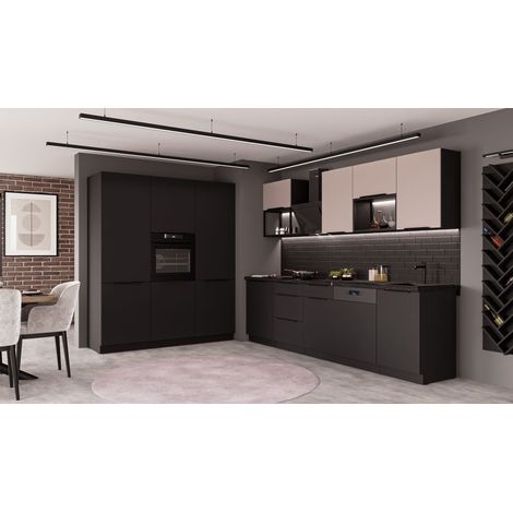 Küche SIENA + ARONA LOFT 280 + 180 cm Küchenzeile Küchenblock Einbauküche Kaschmir beige + Schwarz matt (1/5)