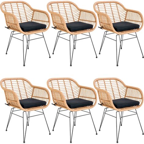 PILA - Lot de 6 Fauteuils Rotin Synthétique Naturel et Pieds Acier (1/5)