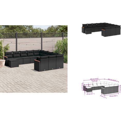12-tlg. Garten-Sofagarnitur mit Kissen Schwarz Poly Rattan - Gartenmöbel Set - Rattan Möbel - Outdoor Sofa - Lounge Set - Esszimmergarnitur (1/3)