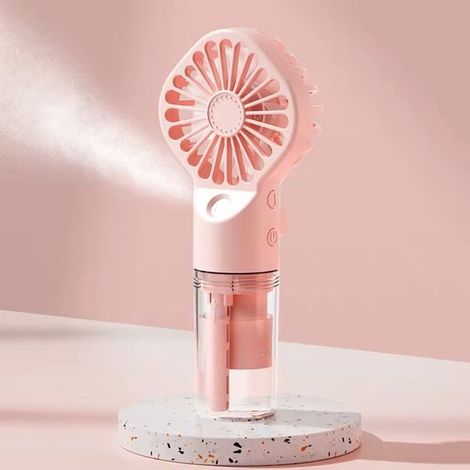 Wiederaufladbarer Handventilator mit Wassersprühfunktion，Tragbarer Hand- und Tischventilator，klein und dennoch leistungsstark，Farbe: Rosa (1/5)