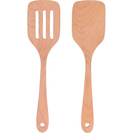 2 Pièces Spatule en Bois pour Cuisine Écologique, Résistante à la Chaleur et Antiadhésive - Ustensiles de Cuisine (1/5)