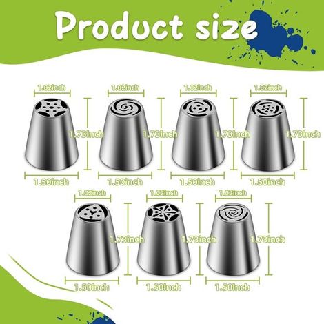 Set di 7 bocchette per decorare in acciaio inox a forma di tulipano russo, accessori da cucina per pasticcini, cupcake, torte, biscotti e decorazioni. (1/4)