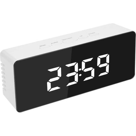 Réveil numérique, réveil de bureau, réveil miroir LED avec affichage de la température - blanc (1/5)