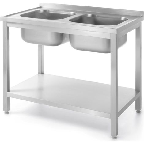 Plonge Inox Double Bac et Etagère Budget Line - Vissée 1000x600x(H)850mm - Hendi