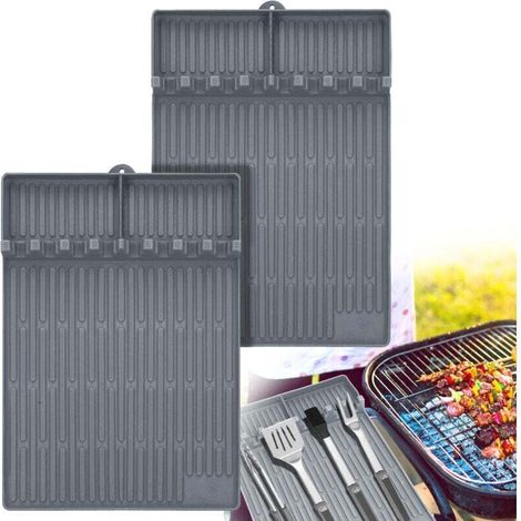 Strapazierfähige Silikon-Grillmatte – 2er-Set, 40 x 30 cm, Feingrau, geeignet für Gasgrills und Arbeitsplatten