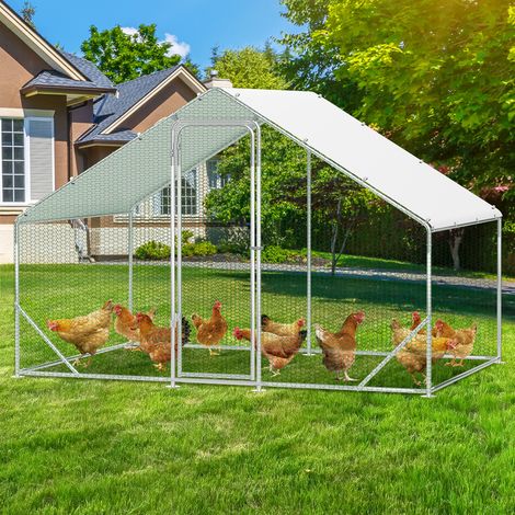 Jiubiaz Enclos Poulailler avec Toit 3x2x2 m en Acier Galvanisé pour Poules Extérieur (1/5)