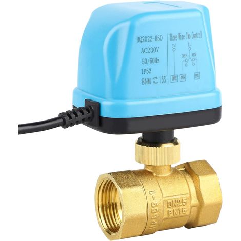 Vanne électromagnétique motorisée 2 voies DN25 1 pouce 230V Valve à bille électrique Vanne à bille motorisée en laiton, bleu (1/5)