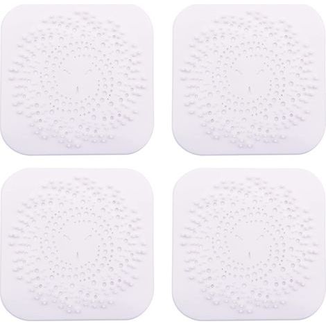 Quadratischer Haarablaufrost aus Silikon für die Dusche, mit Saugnapf, einfach zu montieren, geeignet für Bad, Badewanne und Küche, 4er-Set (grau-weiß), weiß (1/5)