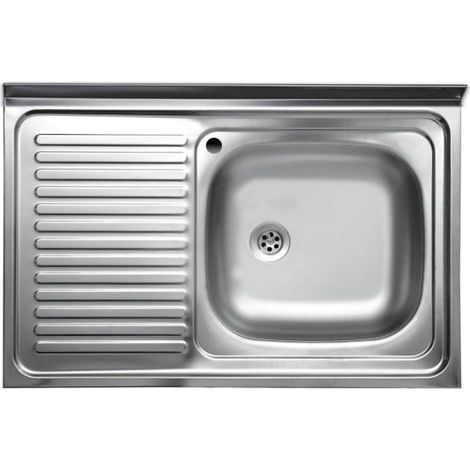 Lavello Cucina In Acciaio Inox Ad Appoggio Da 80 Cm Con Bordino Posteriore 1 Vasca A Destra Con Gocciolatoio A Sinistra (1/2)