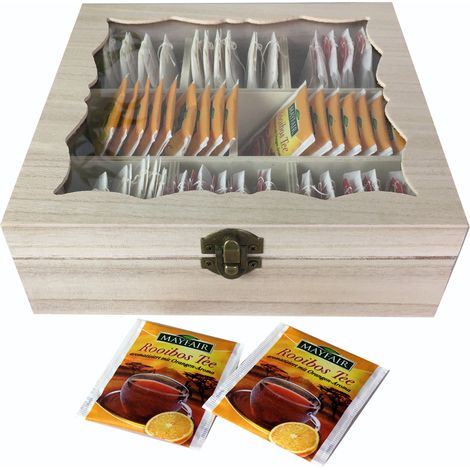 Teebox Holz Natur mit Glas 8 Fächer-MYW52752 (1/5)