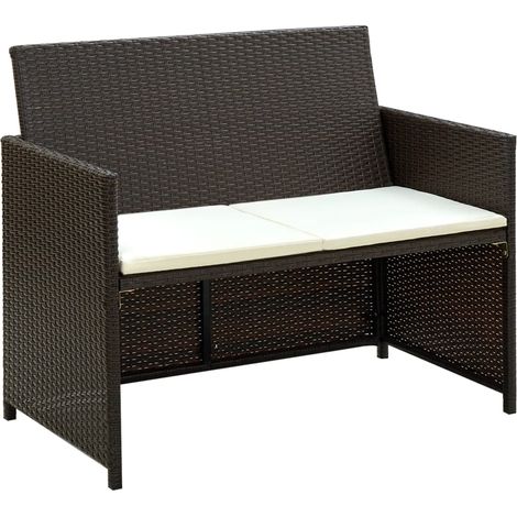 2-Sitzer-Gartensofa mit Polstern Braun Poly Rattan