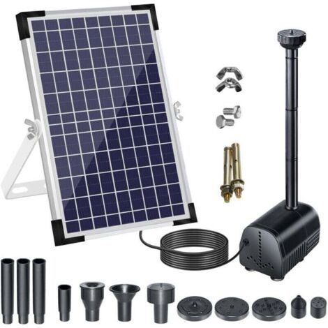 18V/10W 1000L/h Solarbrunnenpumpe. Solarwasserpumpe mit großem Solarpanel und Düsen. Sauerstoffanreicherung. für Vogeltränke/Aquarium/Teich/Garten (1/4)