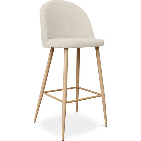 Privatefloor – Tabouret de bar tapissé en tissu – Hauteur 76cm – Dossier souple – Pieds métalliques effet bois naturel – Design scandinave (1/5)